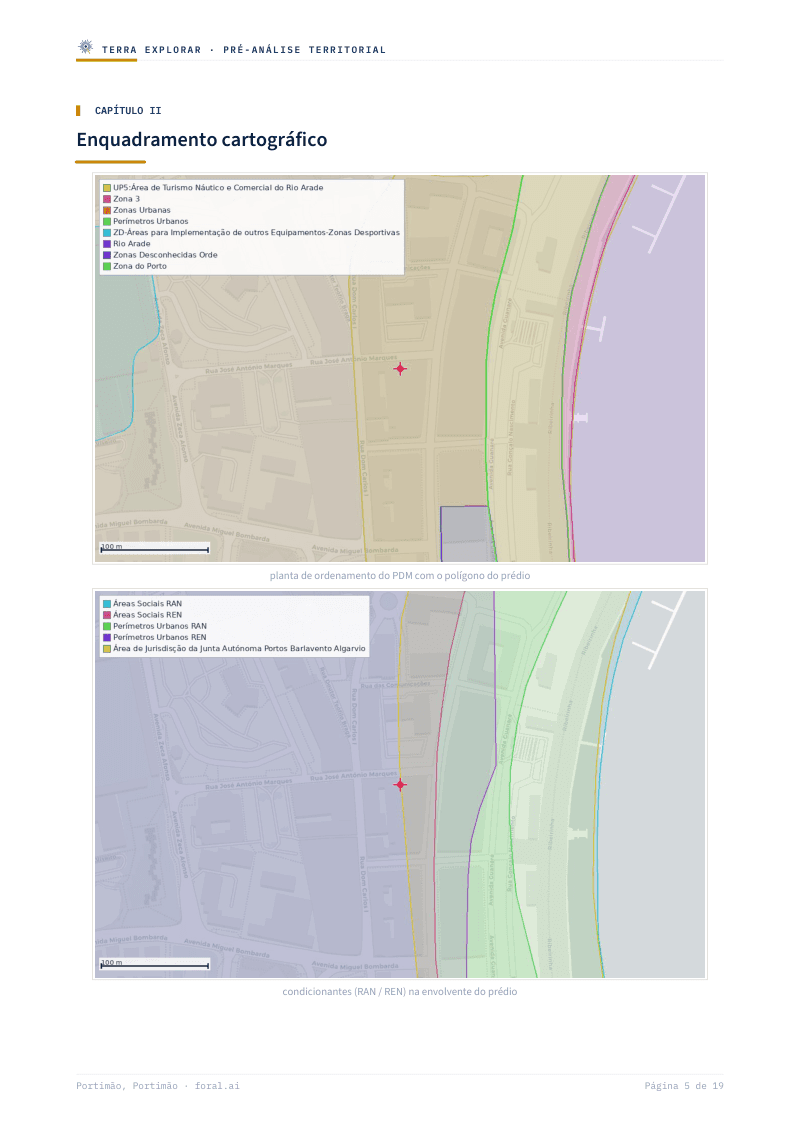 Enquadramento cartográfico com mapas de ordenamento e condicionantes